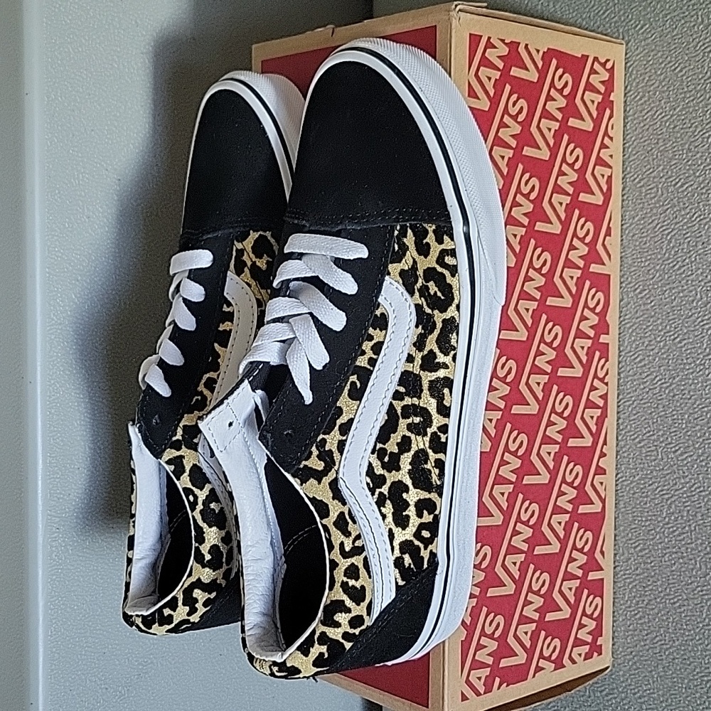 VANS Big Kids Old Skool Flocked Leopard Sneaker Shoes Size 6Y New With B… - Picture 4 of 8